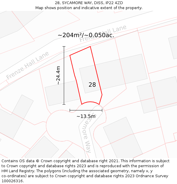 28, SYCAMORE WAY, DISS, IP22 4ZD: Plot and title map