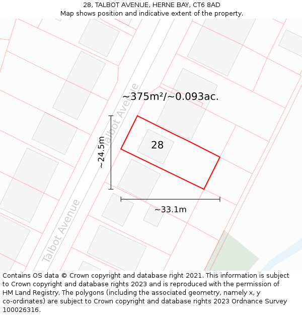 28, TALBOT AVENUE, HERNE BAY, CT6 8AD: Plot and title map