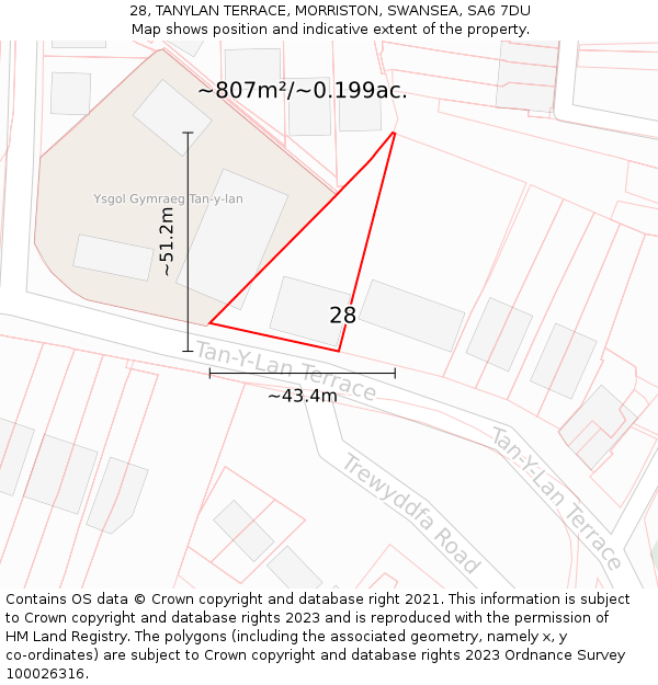 28, TANYLAN TERRACE, MORRISTON, SWANSEA, SA6 7DU: Plot and title map