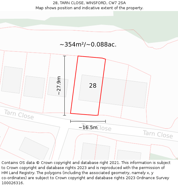 28, TARN CLOSE, WINSFORD, CW7 2SA: Plot and title map
