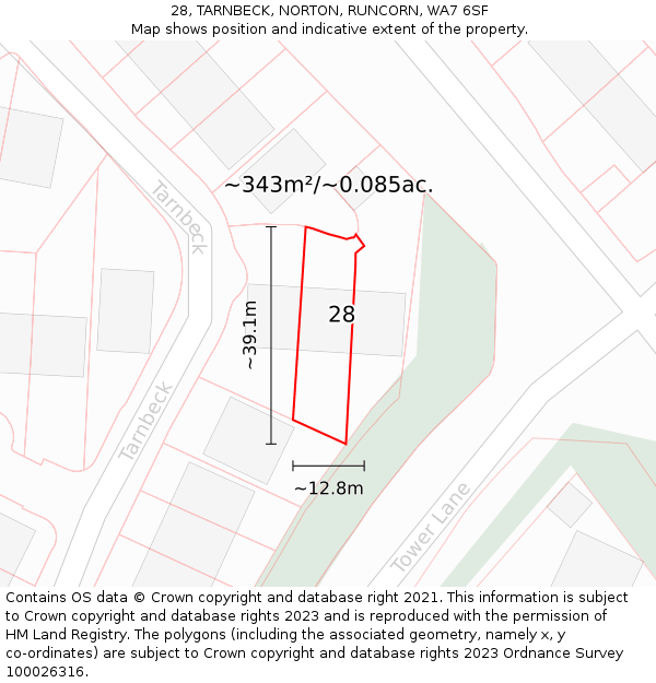 28, TARNBECK, NORTON, RUNCORN, WA7 6SF: Plot and title map