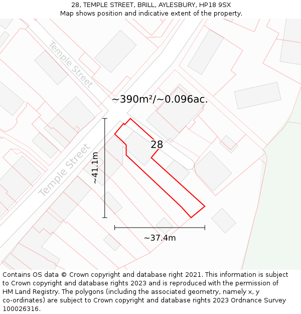 28, TEMPLE STREET, BRILL, AYLESBURY, HP18 9SX: Plot and title map