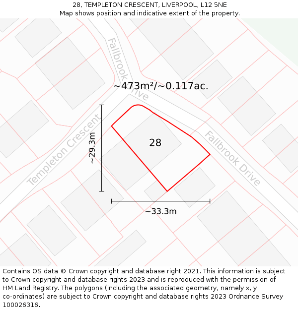 28, TEMPLETON CRESCENT, LIVERPOOL, L12 5NE: Plot and title map