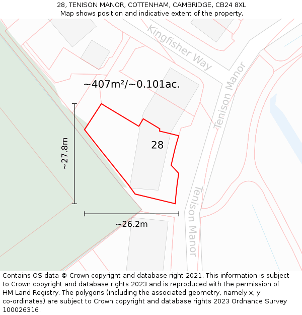 28, TENISON MANOR, COTTENHAM, CAMBRIDGE, CB24 8XL: Plot and title map