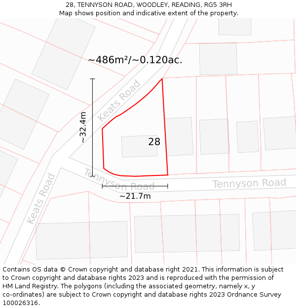 28, TENNYSON ROAD, WOODLEY, READING, RG5 3RH: Plot and title map