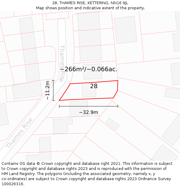 28, THAMES RISE, KETTERING, NN16 9JL: Plot and title map