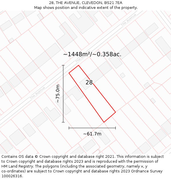 28, THE AVENUE, CLEVEDON, BS21 7EA: Plot and title map