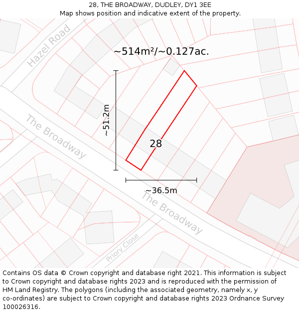 28, THE BROADWAY, DUDLEY, DY1 3EE: Plot and title map