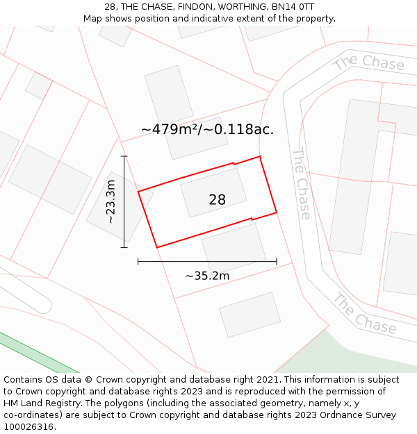 28, THE CHASE, FINDON, WORTHING, BN14 0TT: Plot and title map