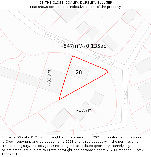 28, THE CLOSE, COALEY, DURSLEY, GL11 5EP: Plot and title map