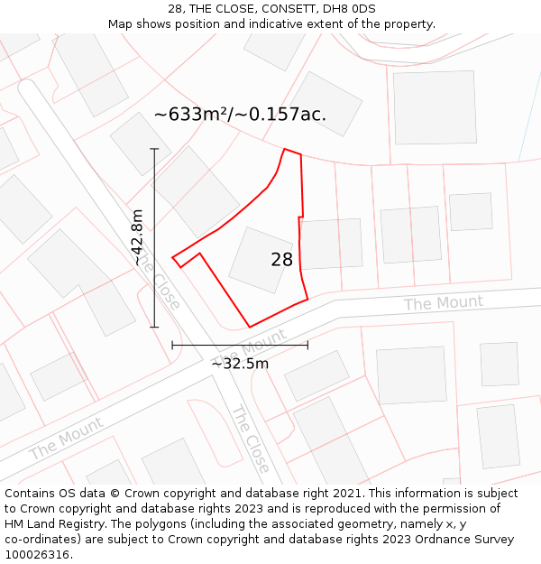 28, THE CLOSE, CONSETT, DH8 0DS: Plot and title map