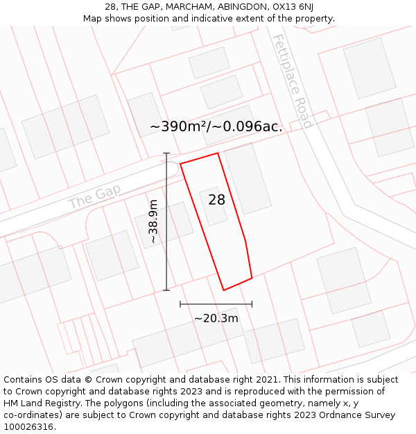 28, THE GAP, MARCHAM, ABINGDON, OX13 6NJ: Plot and title map