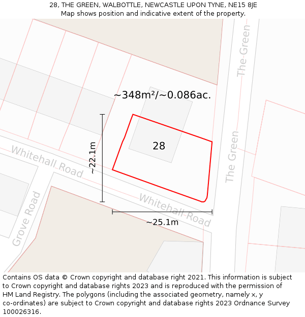 28, THE GREEN, WALBOTTLE, NEWCASTLE UPON TYNE, NE15 8JE: Plot and title map