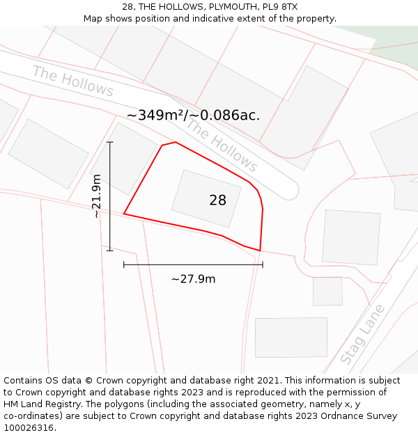 28, THE HOLLOWS, PLYMOUTH, PL9 8TX: Plot and title map