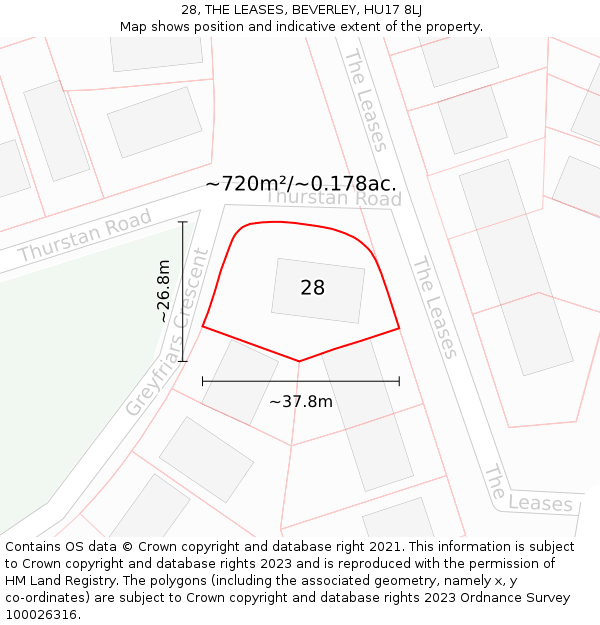 28, THE LEASES, BEVERLEY, HU17 8LJ: Plot and title map