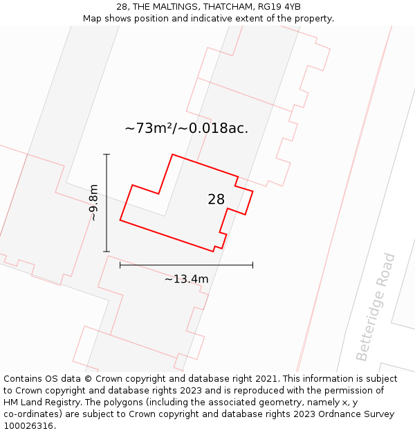 28, THE MALTINGS, THATCHAM, RG19 4YB: Plot and title map