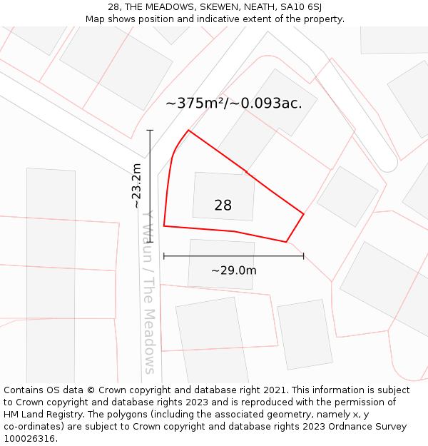 28, THE MEADOWS, SKEWEN, NEATH, SA10 6SJ: Plot and title map