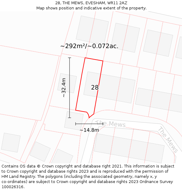 28, THE MEWS, EVESHAM, WR11 2AZ: Plot and title map