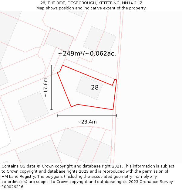 28, THE RIDE, DESBOROUGH, KETTERING, NN14 2HZ: Plot and title map