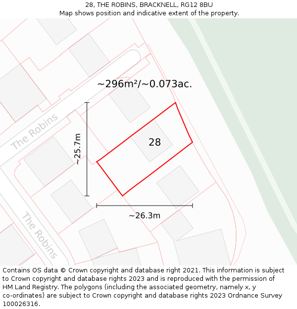 28, THE ROBINS, BRACKNELL, RG12 8BU: Plot and title map