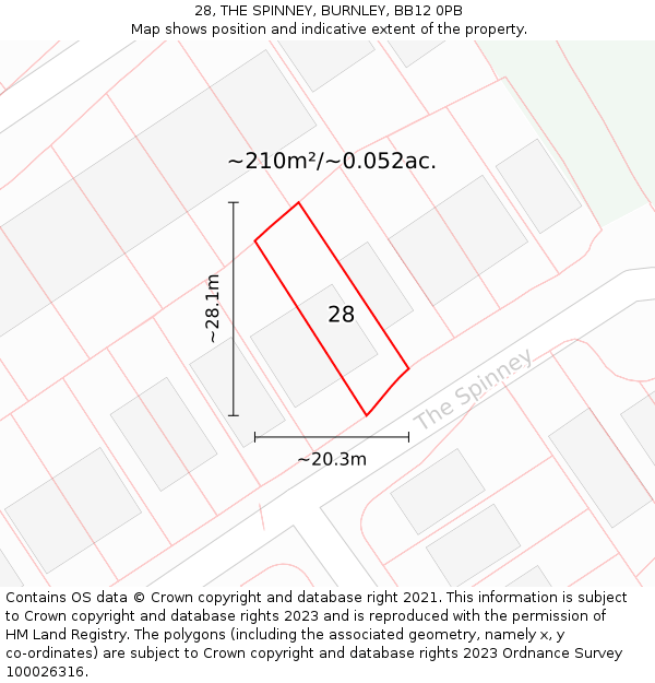 28, THE SPINNEY, BURNLEY, BB12 0PB: Plot and title map