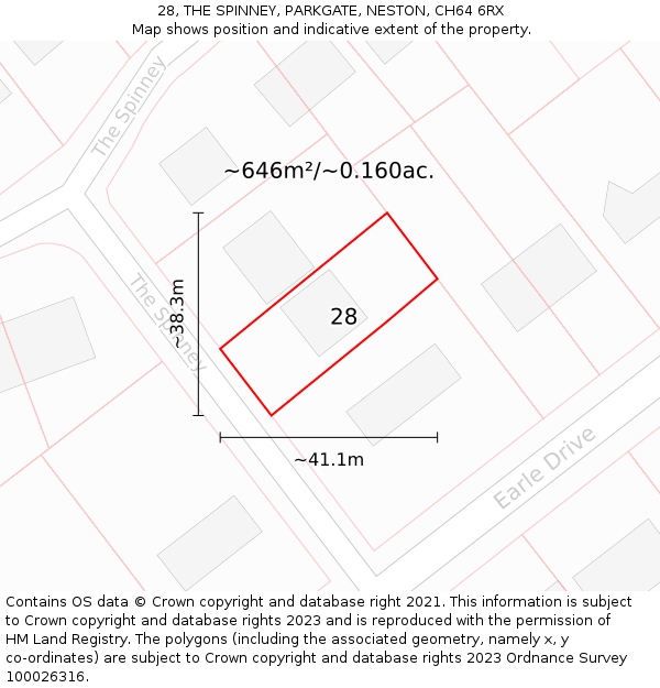 28, THE SPINNEY, PARKGATE, NESTON, CH64 6RX: Plot and title map