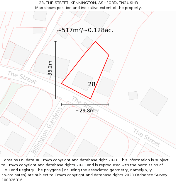 28, THE STREET, KENNINGTON, ASHFORD, TN24 9HB: Plot and title map