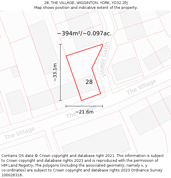 28, THE VILLAGE, WIGGINTON, YORK, YO32 2PJ: Plot and title map