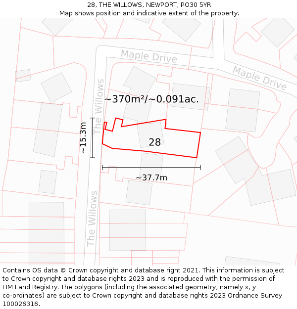 28, THE WILLOWS, NEWPORT, PO30 5YR: Plot and title map