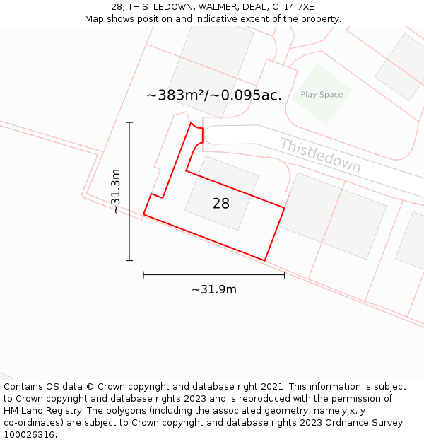 28, THISTLEDOWN, WALMER, DEAL, CT14 7XE: Plot and title map