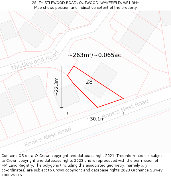 28, THISTLEWOOD ROAD, OUTWOOD, WAKEFIELD, WF1 3HH: Plot and title map