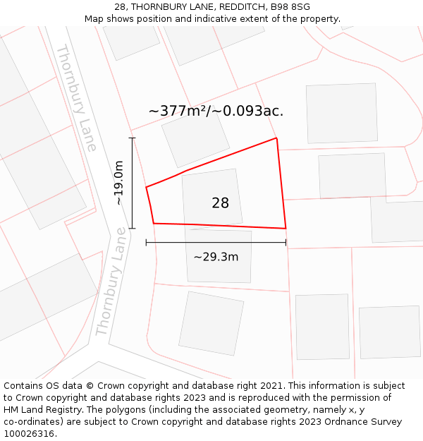 28, THORNBURY LANE, REDDITCH, B98 8SG: Plot and title map