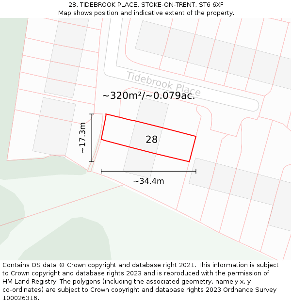 28, TIDEBROOK PLACE, STOKE-ON-TRENT, ST6 6XF: Plot and title map