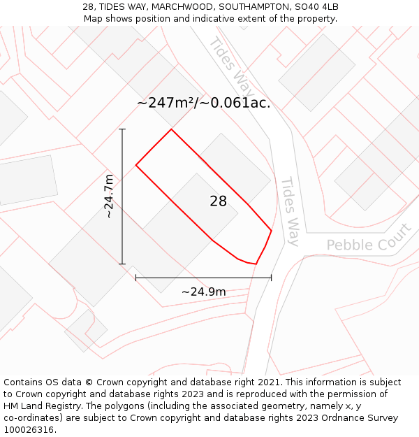 28, TIDES WAY, MARCHWOOD, SOUTHAMPTON, SO40 4LB: Plot and title map