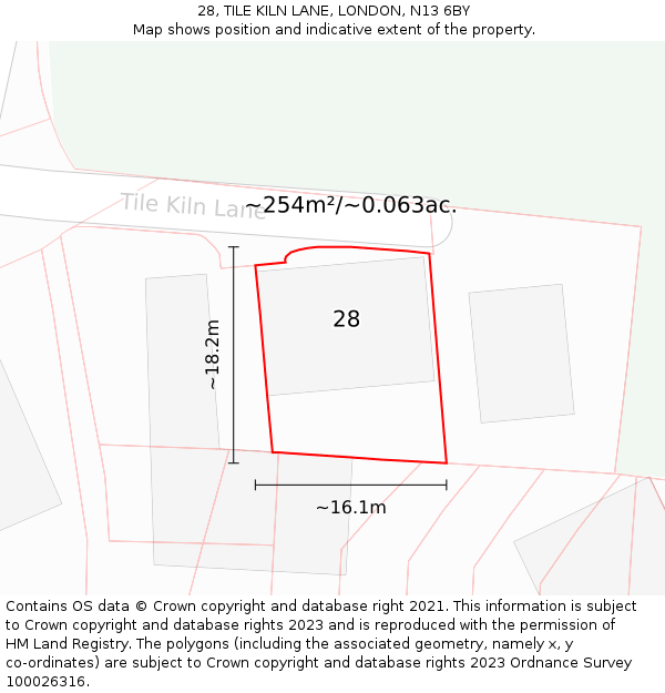 28, TILE KILN LANE, LONDON, N13 6BY: Plot and title map