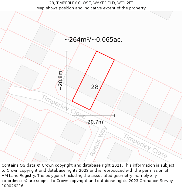 28, TIMPERLEY CLOSE, WAKEFIELD, WF1 2FT: Plot and title map