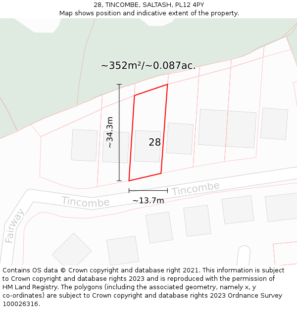 28, TINCOMBE, SALTASH, PL12 4PY: Plot and title map