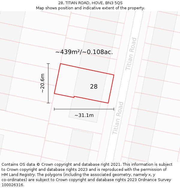 28, TITIAN ROAD, HOVE, BN3 5QS: Plot and title map