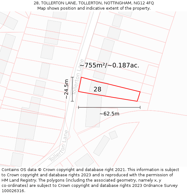 28, TOLLERTON LANE, TOLLERTON, NOTTINGHAM, NG12 4FQ: Plot and title map