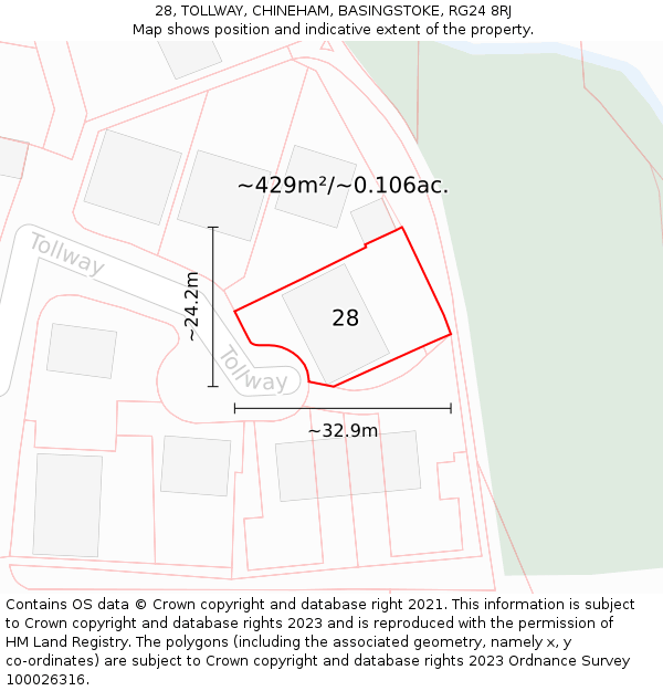 28, TOLLWAY, CHINEHAM, BASINGSTOKE, RG24 8RJ: Plot and title map