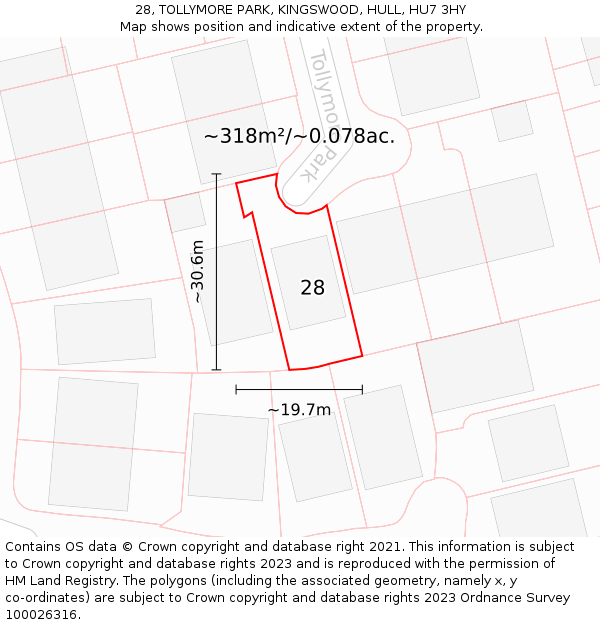 28, TOLLYMORE PARK, KINGSWOOD, HULL, HU7 3HY: Plot and title map