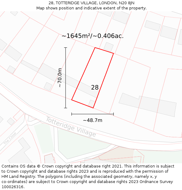 28, TOTTERIDGE VILLAGE, LONDON, N20 8JN: Plot and title map