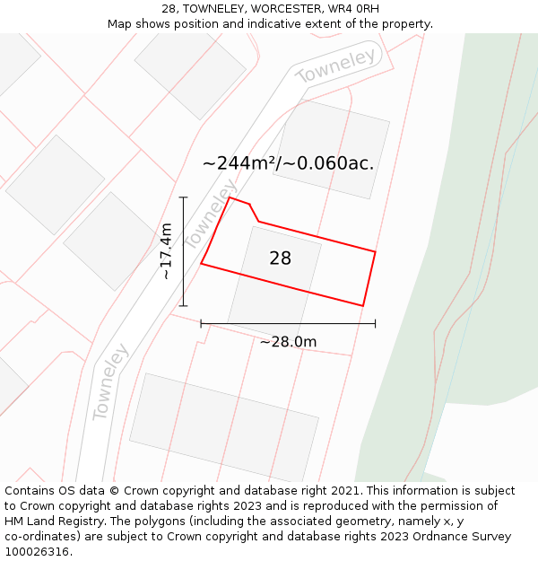 28, TOWNELEY, WORCESTER, WR4 0RH: Plot and title map