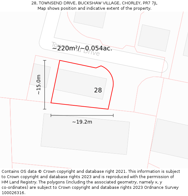 28, TOWNSEND DRIVE, BUCKSHAW VILLAGE, CHORLEY, PR7 7JL: Plot and title map