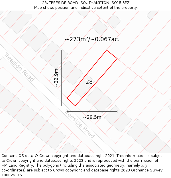 28, TREESIDE ROAD, SOUTHAMPTON, SO15 5FZ: Plot and title map