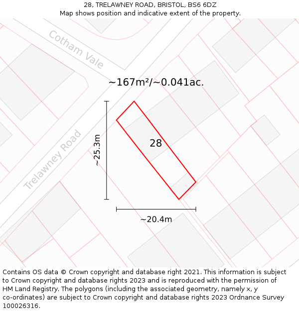 28, TRELAWNEY ROAD, BRISTOL, BS6 6DZ: Plot and title map