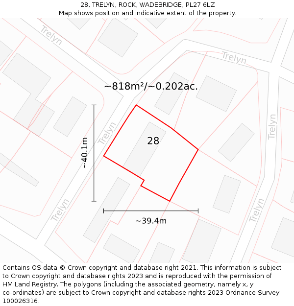 28, TRELYN, ROCK, WADEBRIDGE, PL27 6LZ: Plot and title map