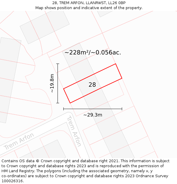 28, TREM ARFON, LLANRWST, LL26 0BP: Plot and title map