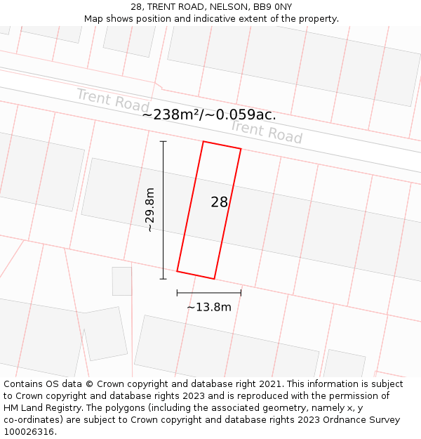 28, TRENT ROAD, NELSON, BB9 0NY: Plot and title map