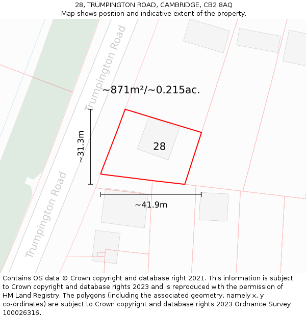 28, TRUMPINGTON ROAD, CAMBRIDGE, CB2 8AQ: Plot and title map